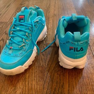 blue chunky fila sneakers